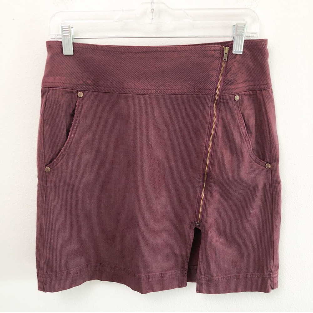 PRANA burgundy asymmetrical zip mini skirt 2